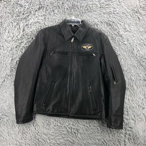 Victory Motorcycle Jacket Mens Medium Black Leather Embroidered Coat